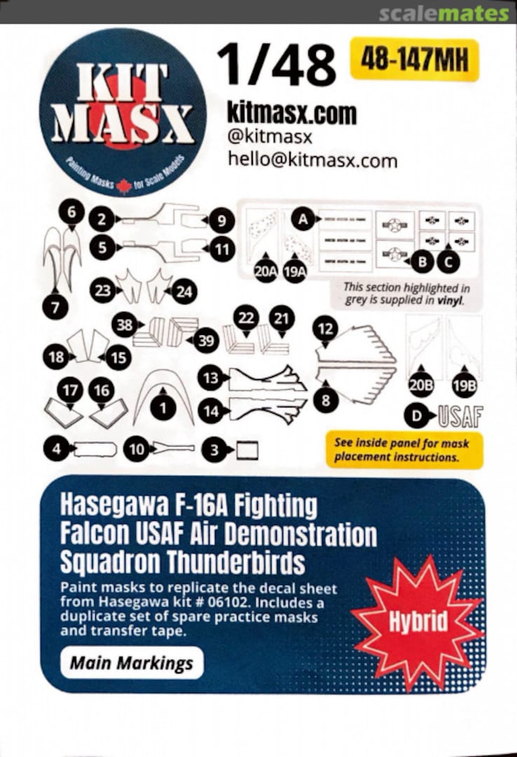 Boxart F-16A Fighting Falcon USAF Air Demonstration Squadron Thunderbirds 48-147MH Kit Masx