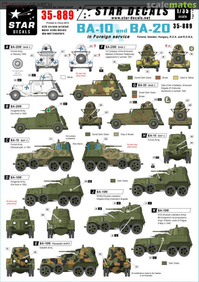 Boxart BA-10 and BA-20 in Foreign Service 35-889 Star Decals