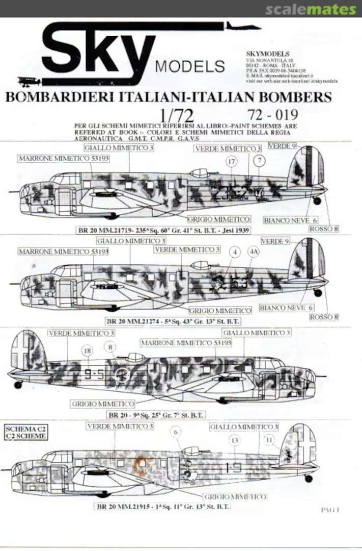 Contents Bombardieri Italiani 72-019 Sky Models