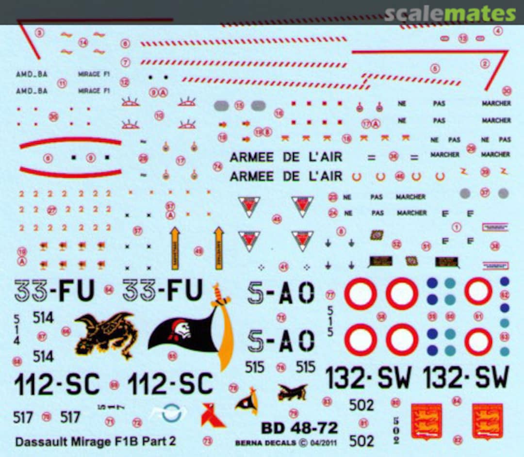 Boxart Dassault Mirage F1 B BD 48-72 Berna Decals