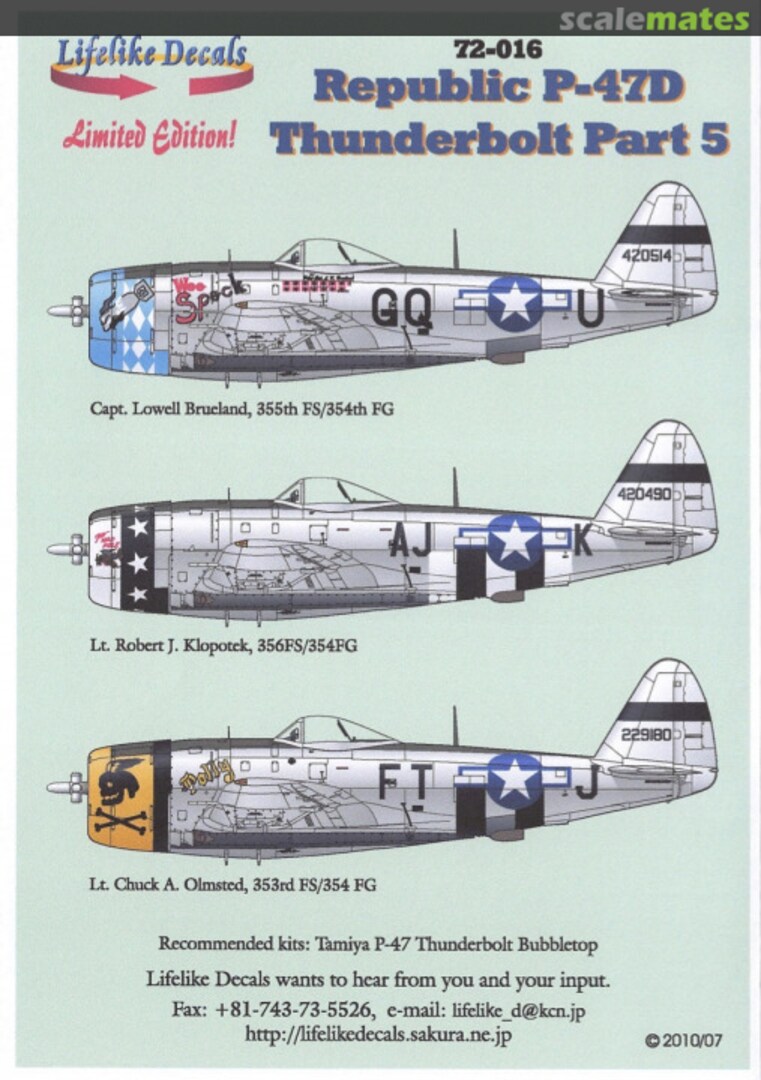 Boxart Republic P-47D Thunderbolt Part 5 72-016 Lifelike Decals