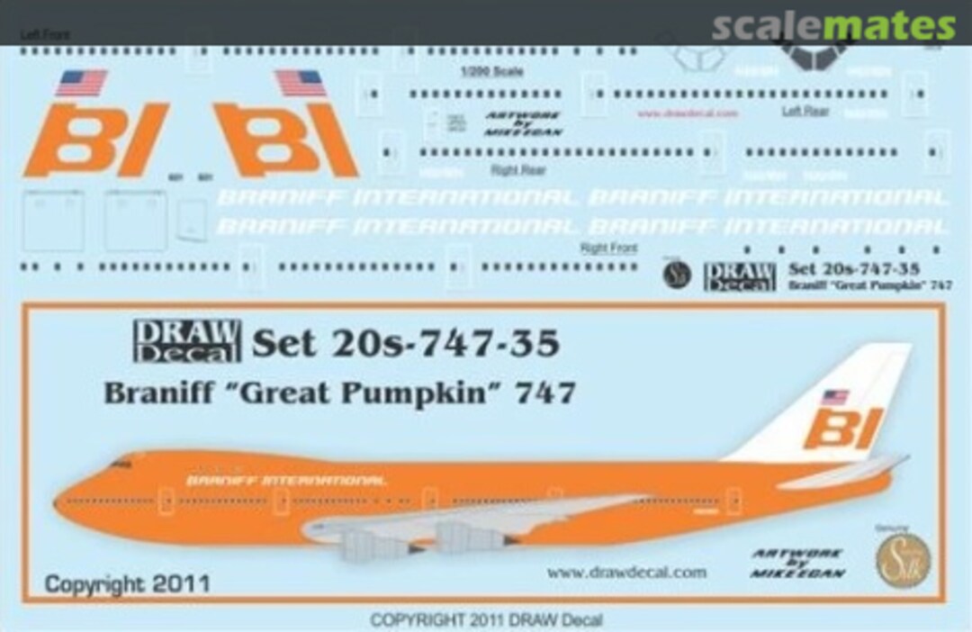 Boxart Braniff “Great Pumpkin” 747 N601BN 20-747-35 Draw Decal