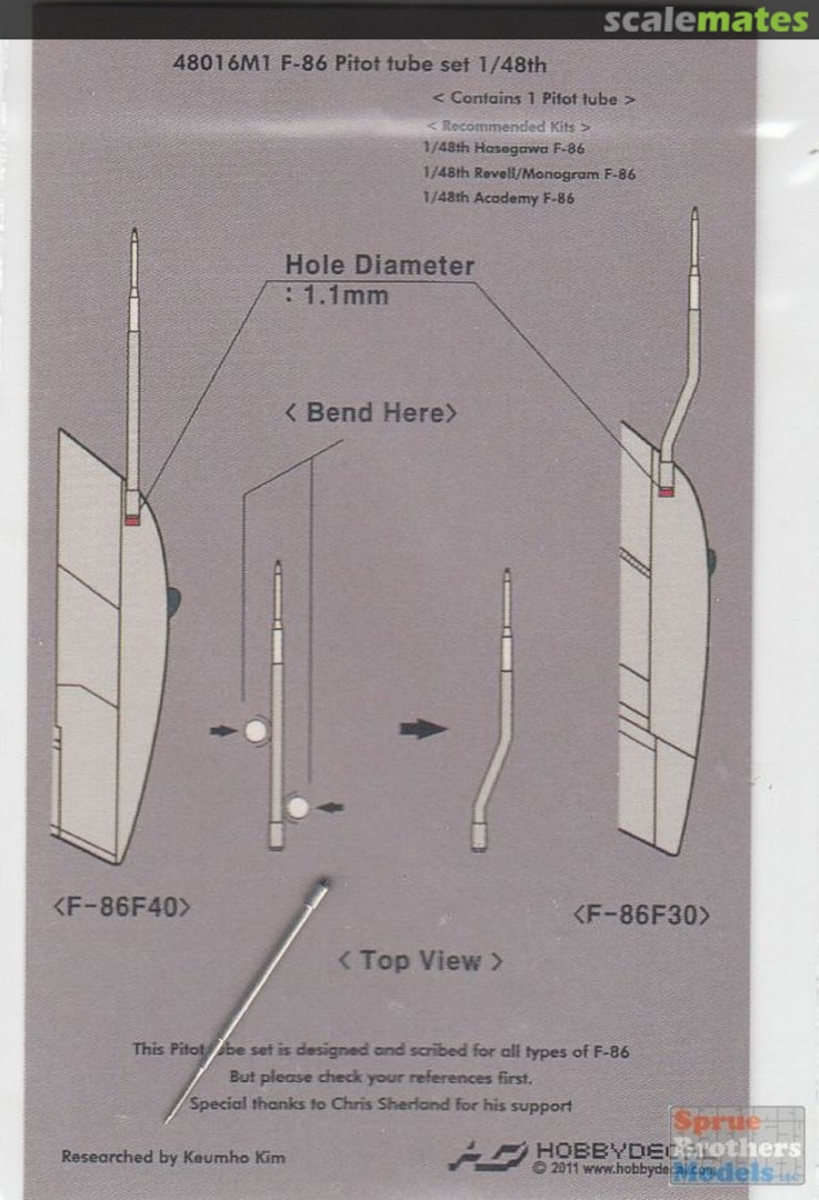 Boxart F-86 Sabre Pitot Tube Set MT48016M1 HobbyDecal