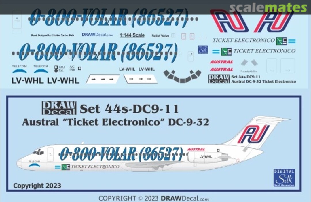 Boxart Austral “Ticket Electronico” DC-9-32 44-DC9-11 Draw Decal