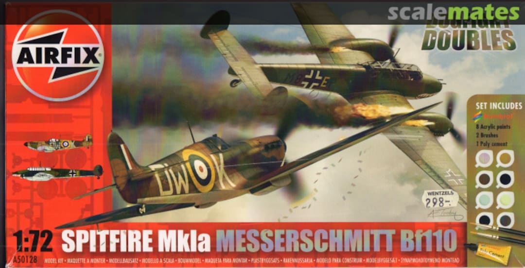 Boxart Supermarine Spitfire Mk1a & Messerschmitt Bf110C-2 A50128 Airfix