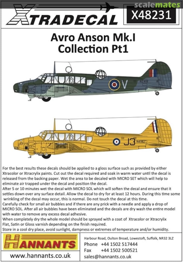 Boxart Avro Anson Mk.I Collection Pt.1 X48231 Xtradecal