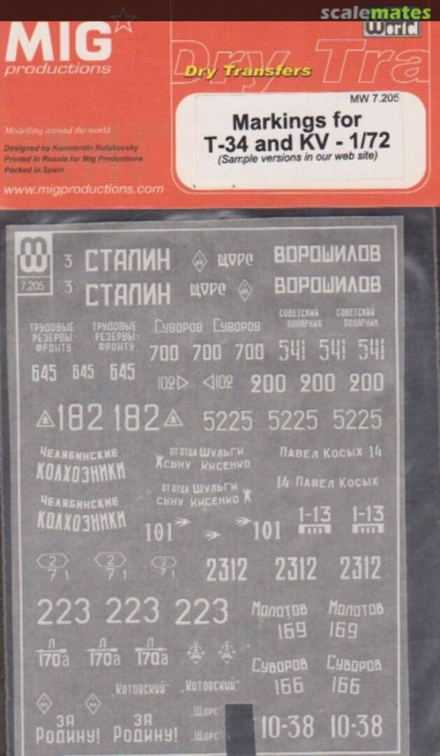 Boxart Markings for T-34 and KV MW 7.205 MIG Productions