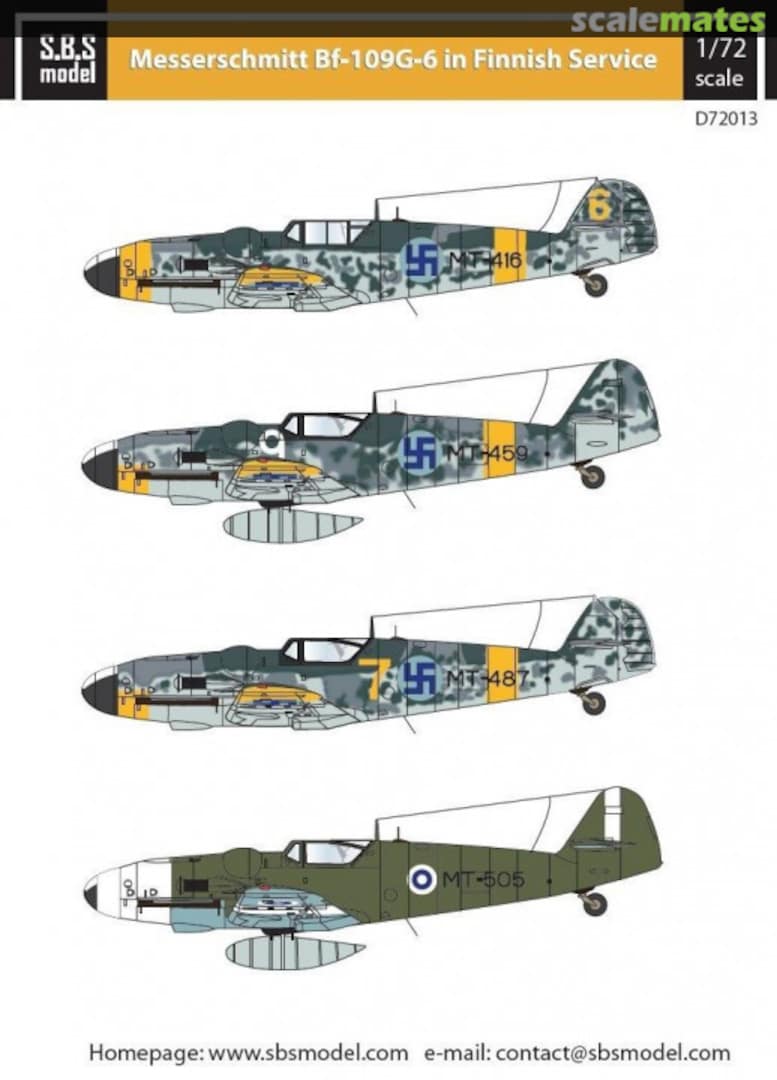 Boxart Messerschmitt Bf 109G-6 in Finnish Service D72013 SBS Model