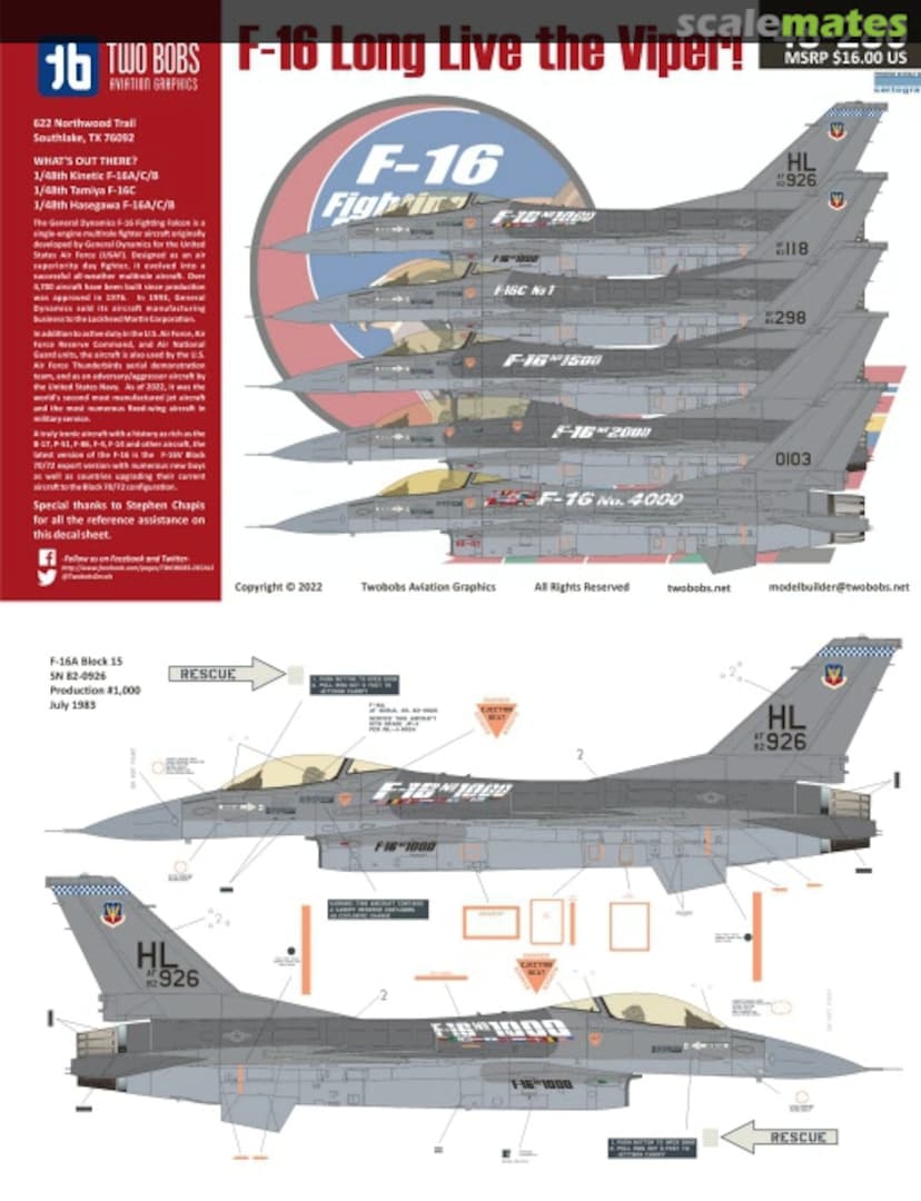 Boxart F-16 Long Live the Viper! 48-280 TwoBobs Aviation Graphics