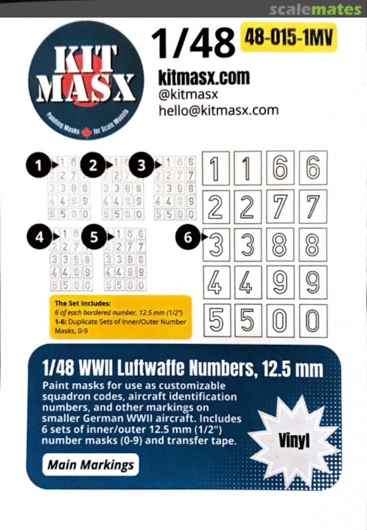 Boxart WWII Luftwaffe Numbers, 12.5 mm 48-015-1MV Kit Masx