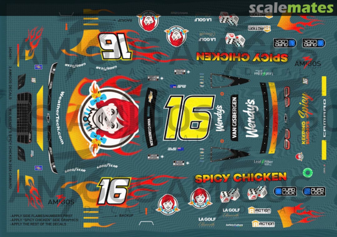 Boxart #16 Wendy’s Spicy Chicken 2024 Chevrolet Camaro 3AD461 3 Amigos Decals