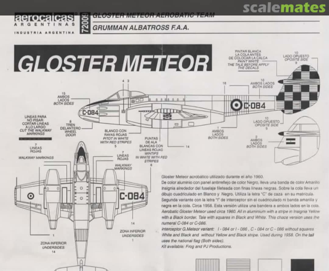 Boxart Argentina: Gloster Meteor, Grumman Albatross 72009 Aerocalcas Argentinas
