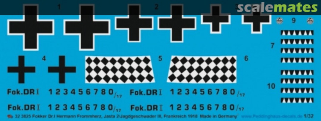 Boxart Fokker Dr. I Hermann Frommherz, Jasta2/ Jagdgeschwader III, Frankreich, 1918 32 3825 Peddinghaus-Decals