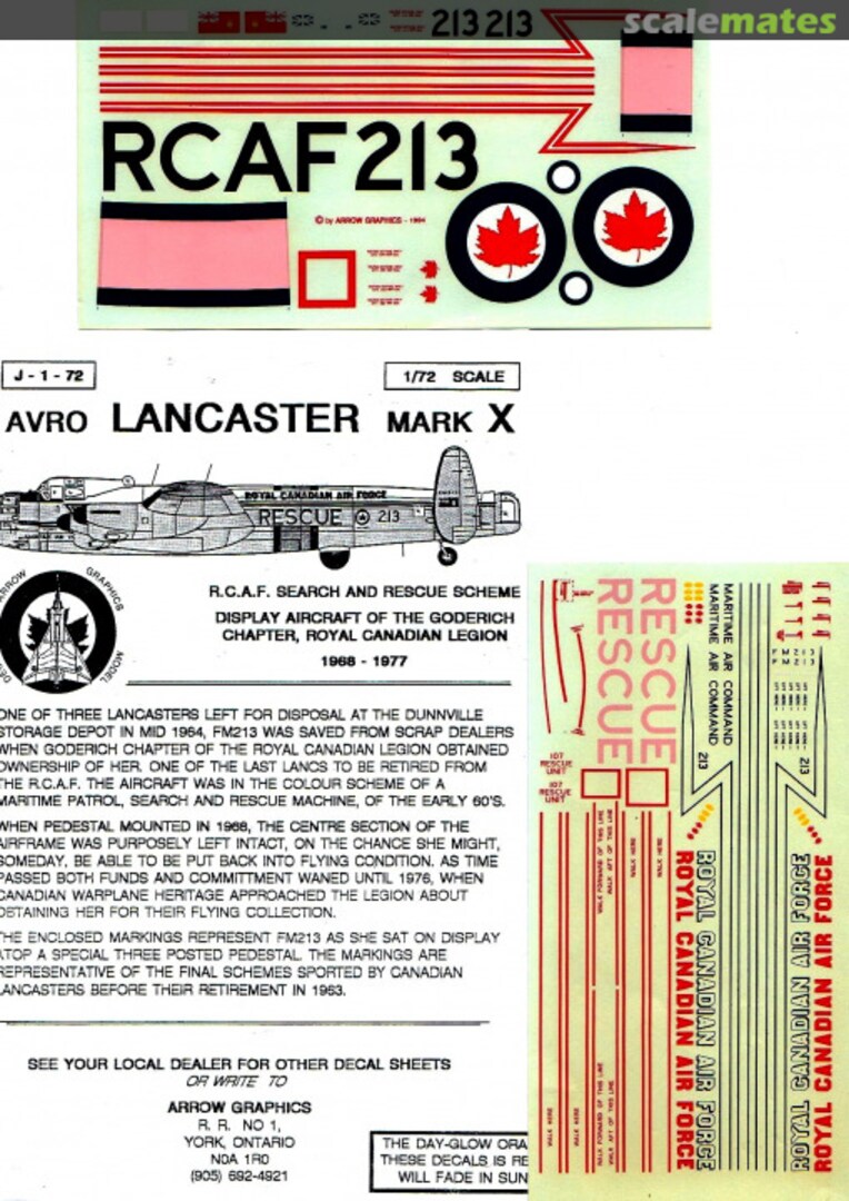 Boxart Avro Lancaster Mk X RCAF Search & Rescue Scheme: 1968-77 J-1-72 Arrow Graphics