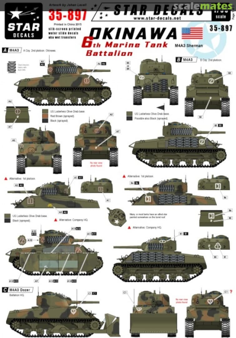 Boxart M4A3 Sherman 6th Marine Tank Battalion Okinawa 35-897 Star Decals