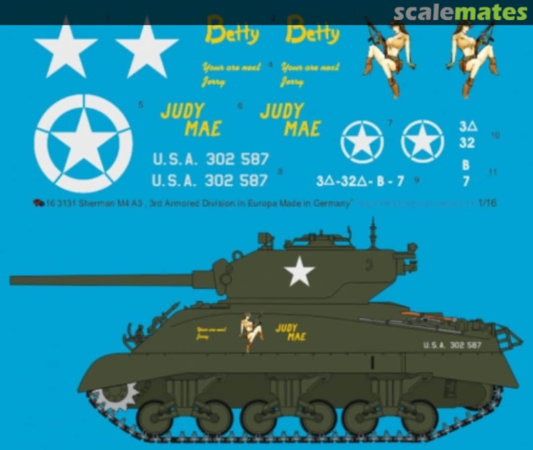 Boxart Sherman M4 A3, 3rd Army in Europa 16 3131 Peddinghaus-Decals