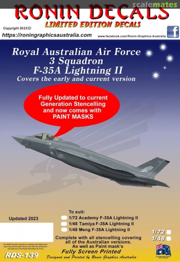 Boxart Royal Australian Air Force 3 Squadron F-35A Lightning II RDS-139 Ronin Decals