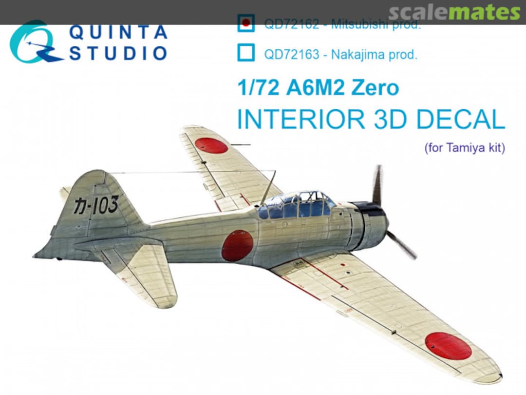 Boxart A6M2 Zero (Mitsubishi Prod.) interior 3D decals QD72162 Quinta Studio