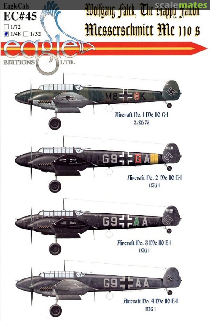 Boxart Messerschmitt Me 110s - Wolfgang Falck, the Happy Falcon EagleCals EC48-45 Eagle Editions