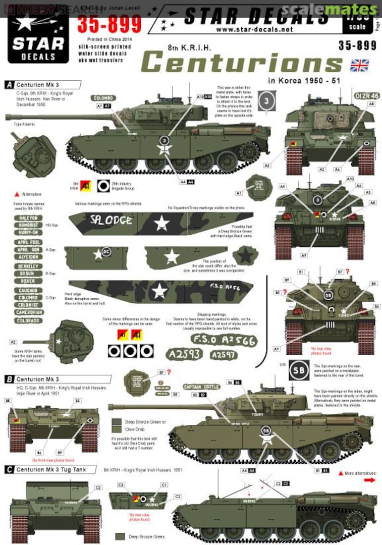 Boxart Centurions in Korea 35-899 Star Decals