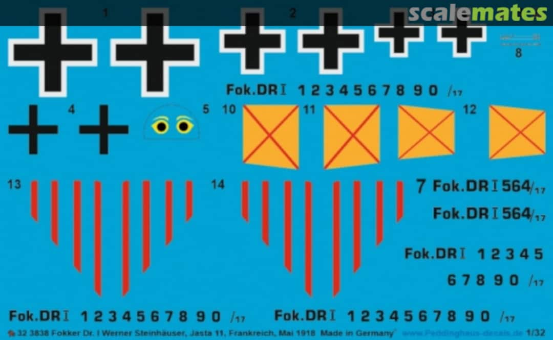 Boxart Fokker DR.I Werner Steinhäuser, Jasta 11, Frankreich, Mai 1918 32 3838 Peddinghaus-Decals