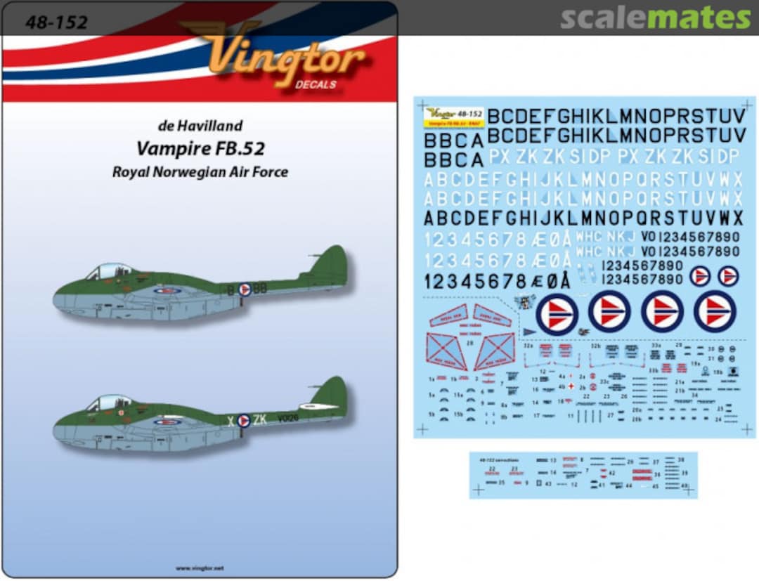 Boxart Vampire FB.52 48-152 Vingtor Decals