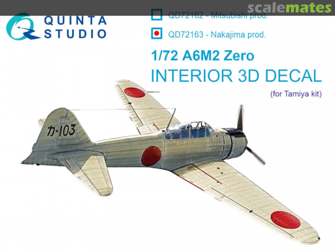 Boxart A6M2 Zero (Nakajima Prod.) interior 3D decals QD72163 Quinta Studio