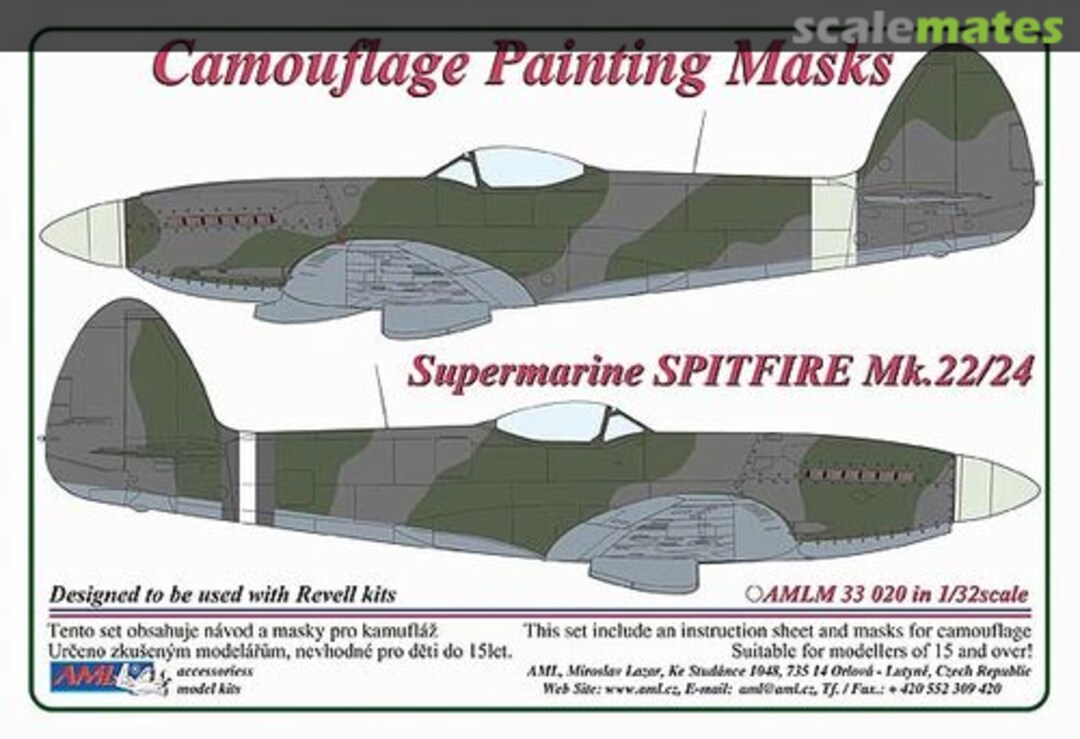 Boxart Supermarine Spitfire Mk.22/24 camouflage pattern paint masks (designed to be used with Matchbox and Revell kits) AMLM33020 AML