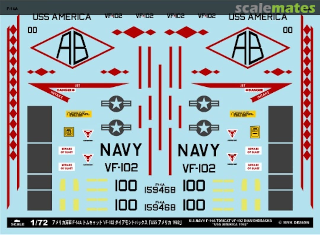 Boxart U.S. Navy F-14A Tomcat VF-102 Diamondbacks USS America 1982 A-72106 MYK Design