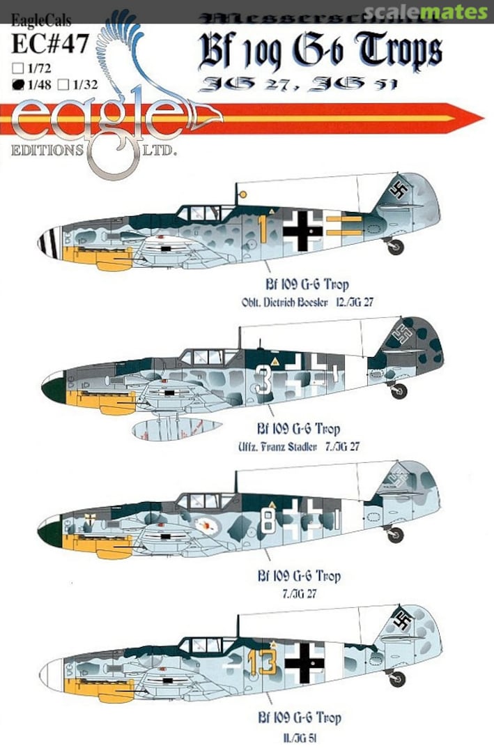 Boxart Messerschmitt Bf 109G-6s Trops EagleCals EC48-47 Eagle Editions