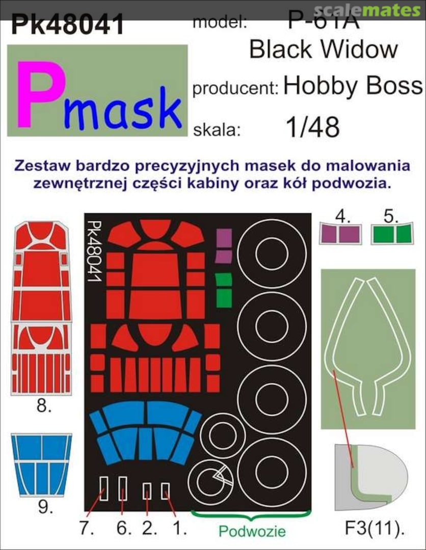 Boxart P-61A Black Widow - canopy and wheel masks PK48041 Pmask