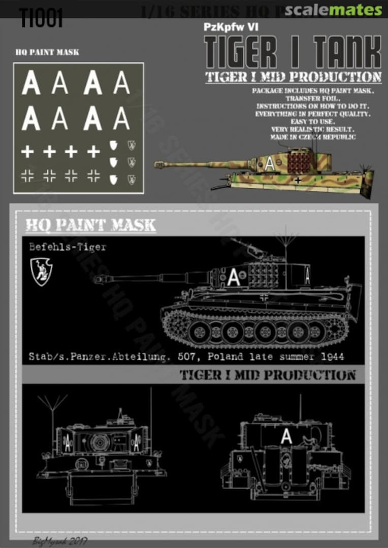 Boxart Tiger I #A Mid Production Stab/s.Pz.Abt.507 Poland late summer 1944 Befehls Tiger I Paint Mask TI 001 HQ-Masks