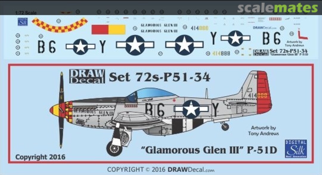 Boxart P-51D “Glamorous Glen III” 72-P51-34 Draw Decal