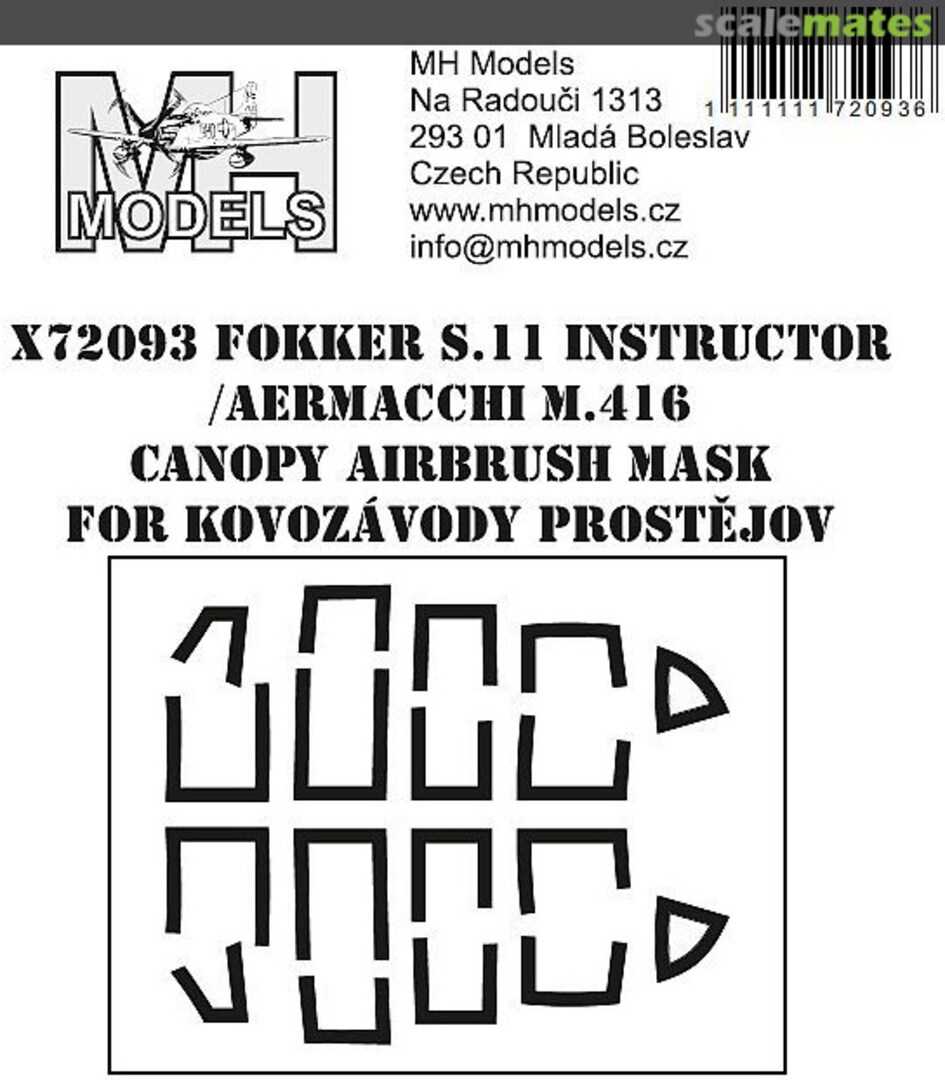 Boxart Fokker S.11 Instructor / Aermacchi M.416 Canopy Airbrush Mask X72093 MH Models