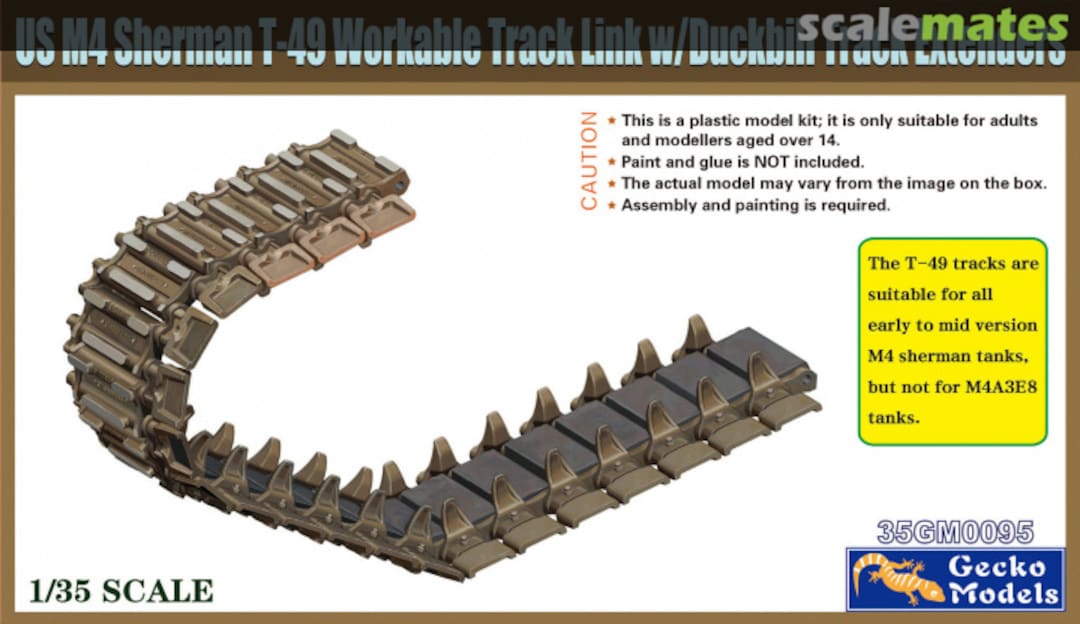 Boxart US M4 Sherman T-49 Workable Track Link w/ Duckbill Track Extenders 35GM0095 Gecko Models