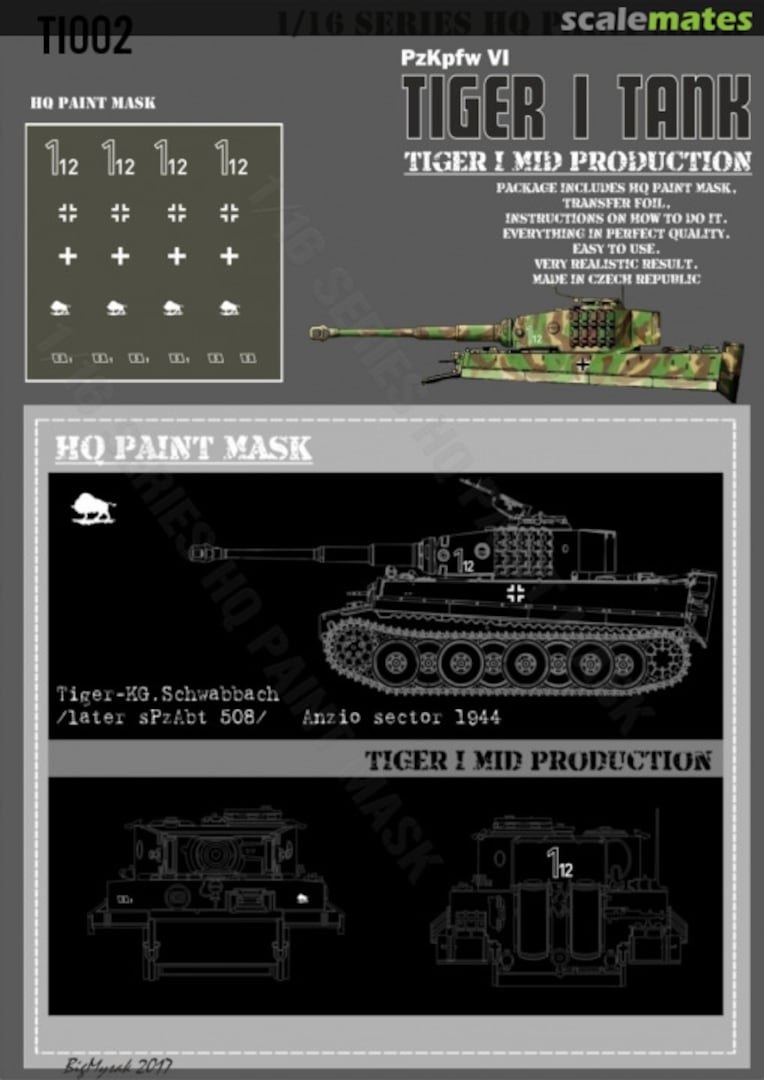 Boxart Tiger I #112 Mid Production s.Pz.Abt.508 Anzio Sector 1944 Paint Mask TI 002 HQ-Masks