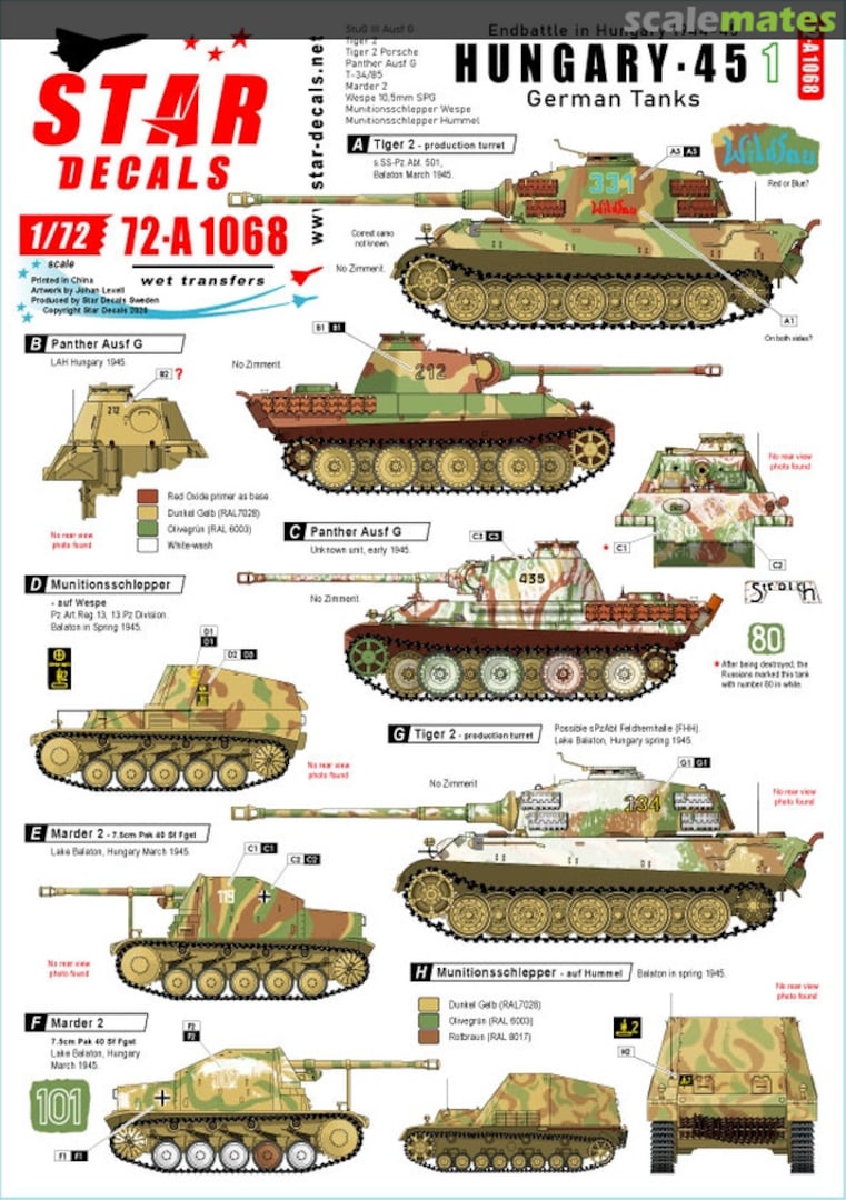 Boxart Hungary 45 # 1. 72-A1068 Star Decals