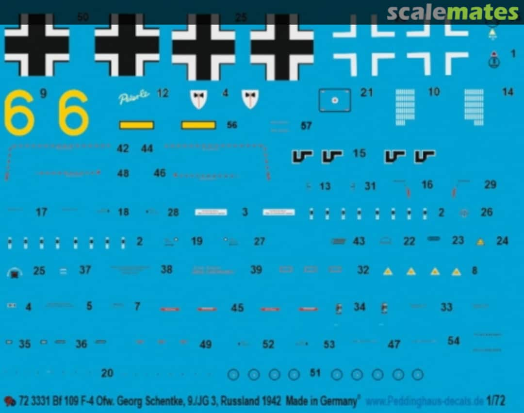 Boxart BF 109 F-4 Ofw. Georg Schentke, 9./JG3 72 3331 Peddinghaus-Decals