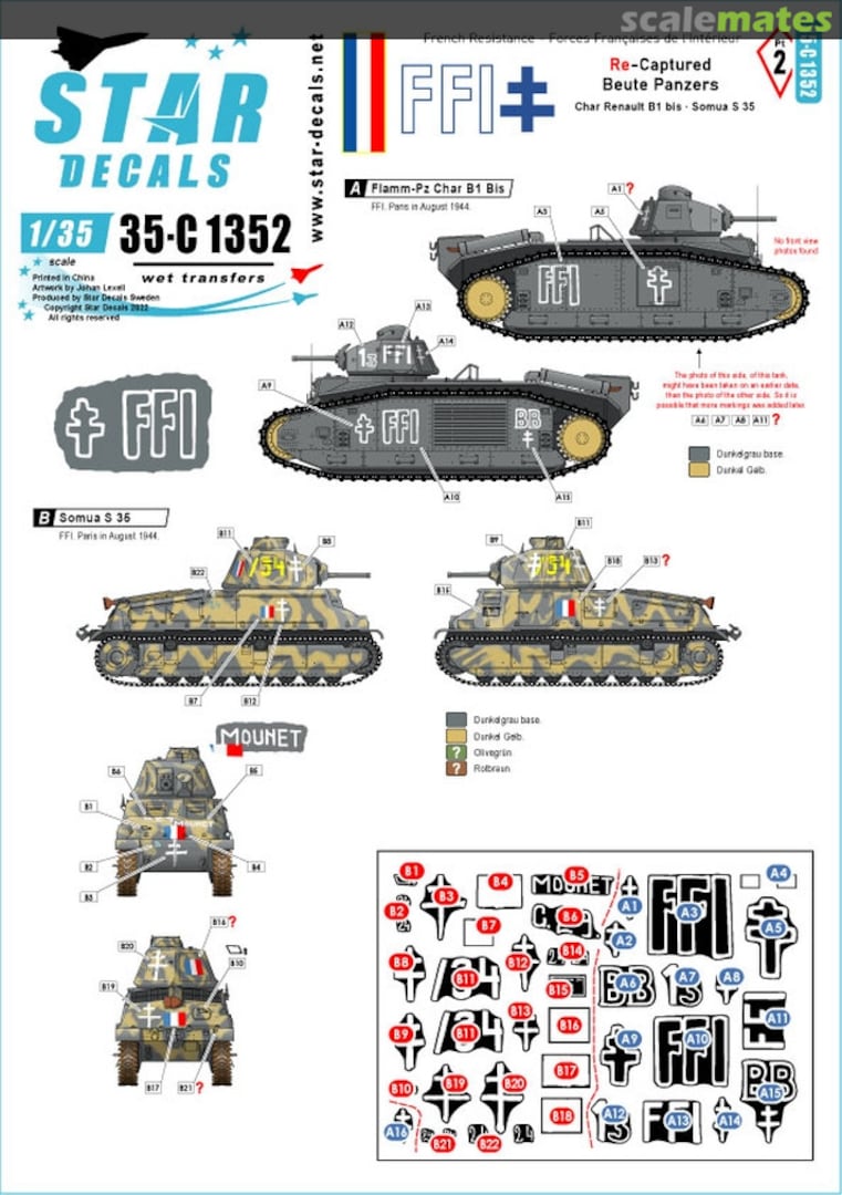 Boxart FFI Re-captured Beute Panzers 35-C1352 Star Decals