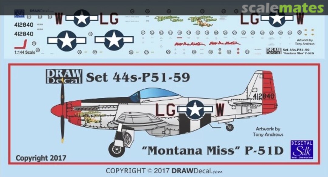 Boxart P-51D “Montana Miss” / “Kiss Me Kate” 44-P51-59 Draw Decal