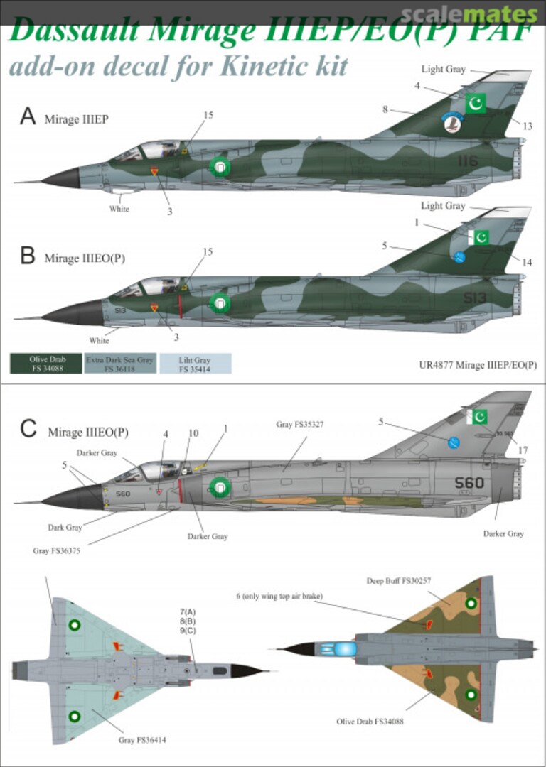 Boxart Dassault Mirage IIIEP/EO(P) PAF without stencils UR7277 UpRise