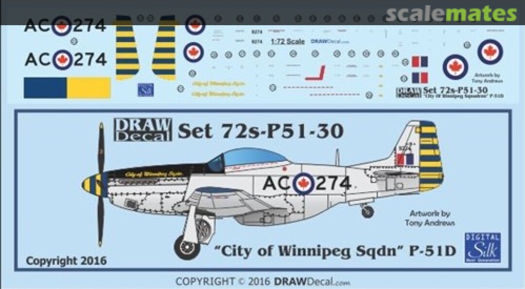 Boxart P-51D “City of Winnipeg Squadron” 72-P51-30 Draw Decal