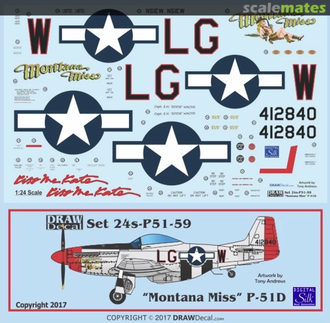 Boxart P-51D “Montana Miss” / “Kiss Me Kate” 24-P51-59 Draw Decal