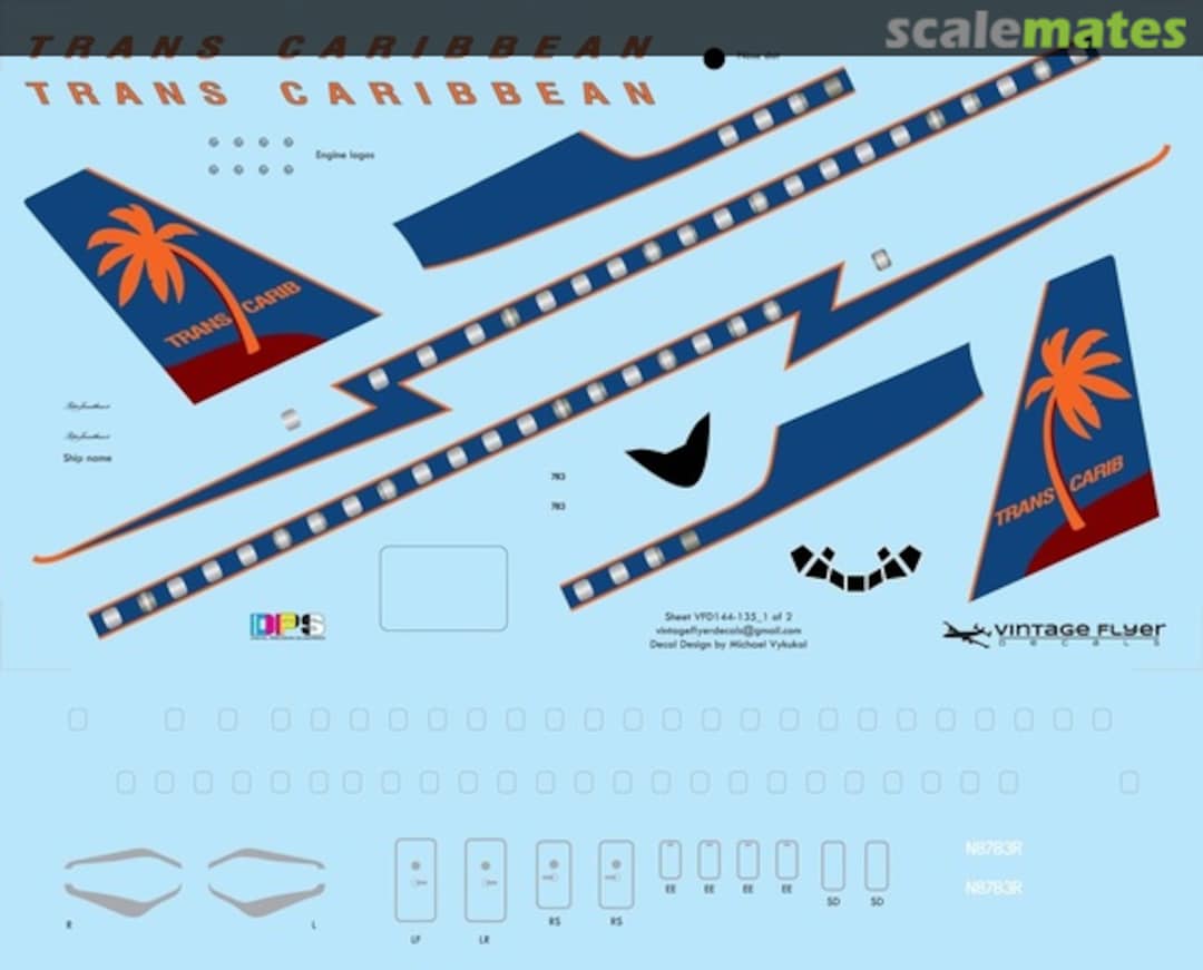 Boxart DC-8-54CF Trans Carib (Final) VFD144-135 Vintage Flyer Decals