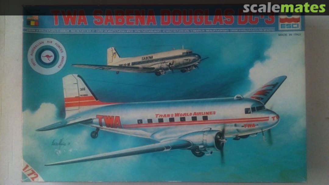 Boxart TWA Sabena Douglas DC-3 9014 ESCI