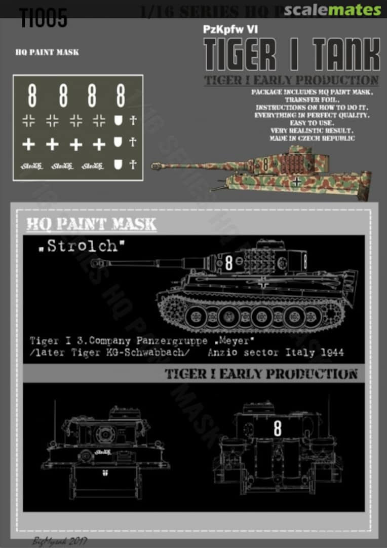 Boxart Tiger I #8 Early Production 3.Komp. Panzergruppe Meyer Anzio Sector Italy 1944 Paint Mask TI 005 HQ-Masks