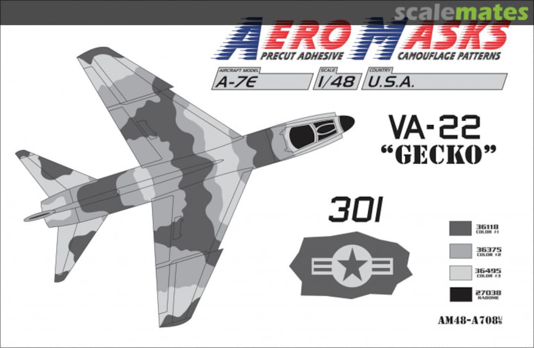 Boxart A-7E USA VA-22 "Gecko" 301Black AM48-A708 AeroMasks