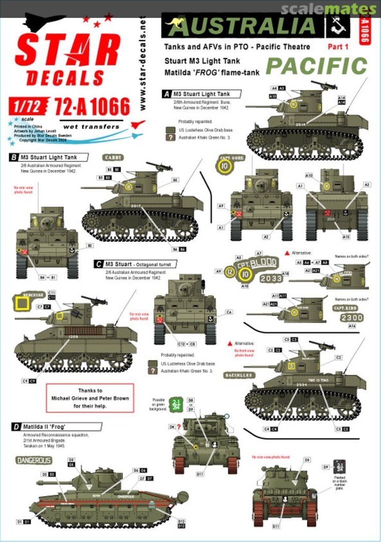 Boxart Australia Tanks and AFVs in PTO 72-A 1066 Star Decals