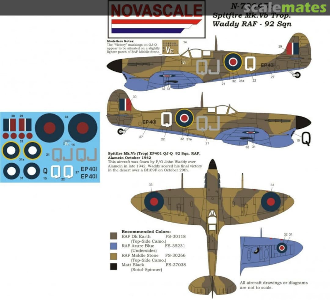 Boxart Spitfire Mk.Vb Trop - Waddy RAF 92 Sqn N-72045c Novascale