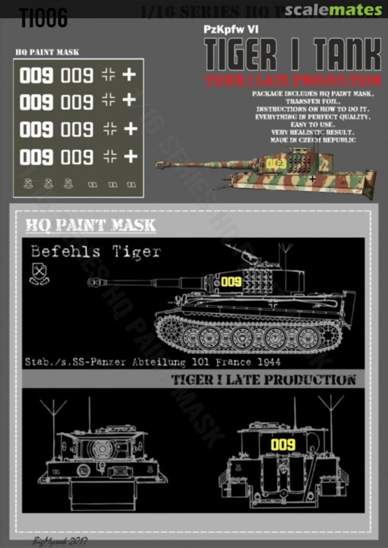 Boxart Tiger I #009 Late Production Stab./s.SS-Pz.Abt.101 France 1944 Befehls Tiger Paint Mask TI 006 HQ-Masks